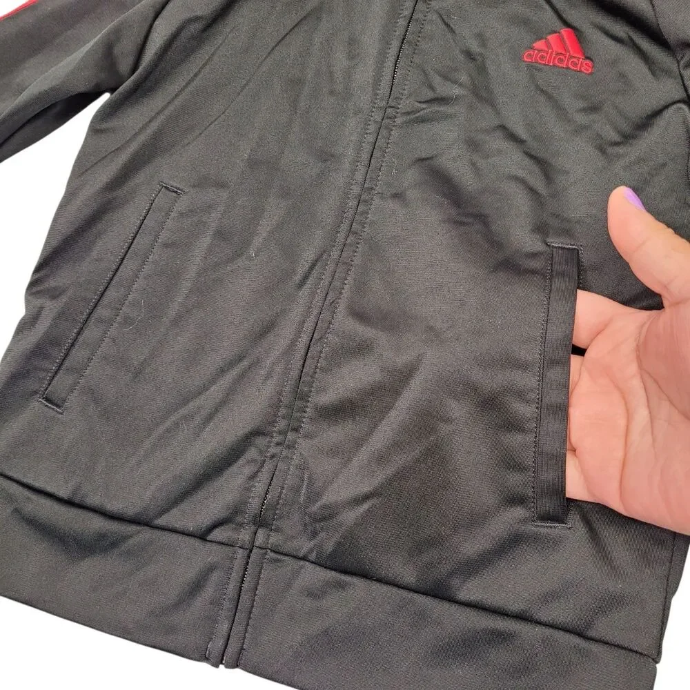 Adidas Toddler Full Zip Track Jacket 3 Red Stripe  Logo Embroidered Black Size 5